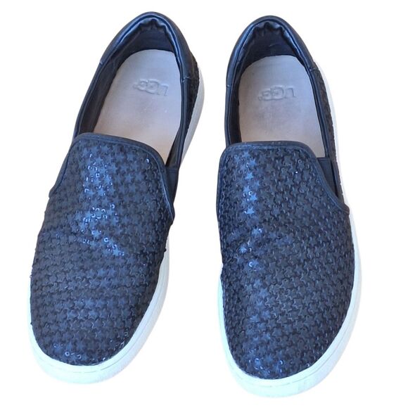 Ugg Cas Glitter Slip-On Trainer Sneakers Black Flats Star Embossed size 9 Cushy - Picture 4 of 16